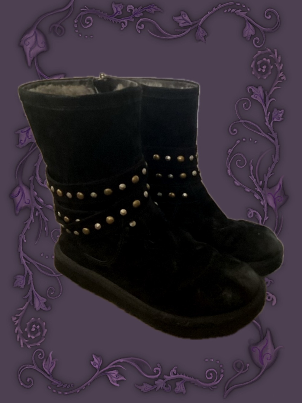 Y2K uggs rare Black Studded Suede Mid-Calf Boots